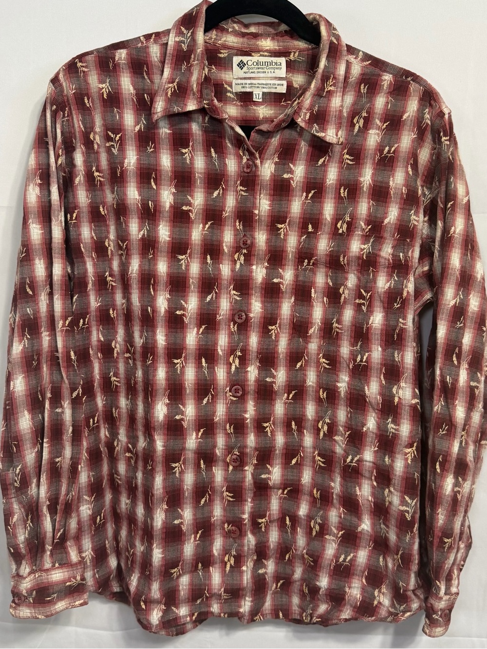Columbia Women's XL Vintage Y2K Button-Down Top 100% Cotton Plaid Shirt Cottage